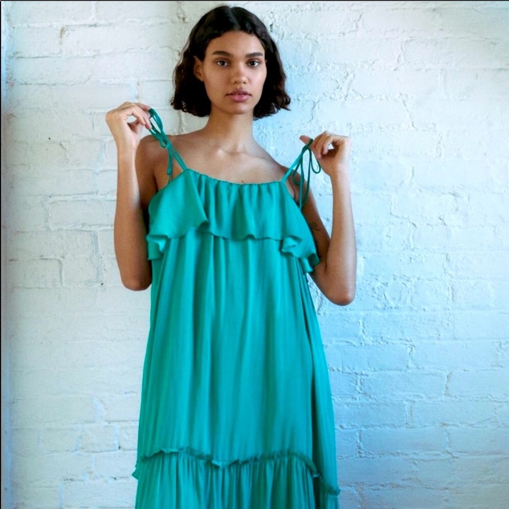 NWT Zara Turquoise Ruffled Dress - Picture 2 of 13